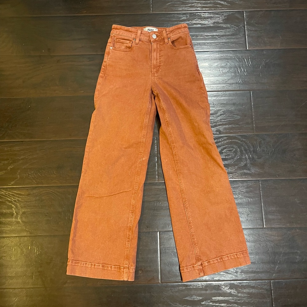 PAIGE  Anessa Terracotta Wide-Leg Pants Size 23 Ultra High Waisted Relaxed Fit